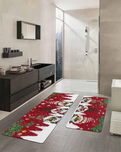 Vista 2 de Tapete de baño de gnomos de Navidad para bañera, tapete antideslizante de secado rápido y absorbente, tierra de diatomeas, fregadero de ducha