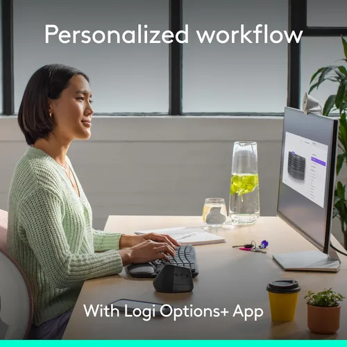 Vista 7 de Logitech Wave Keys - Teclado inalámbrico ergonómico con reposamanos, color grafito Para una postura de escritura natural, conecta hasta 3