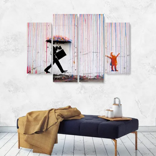 Vista 5 de BANKSY - Lienzo decorativo para pared, varios tamaños (3 piezas, mediano)