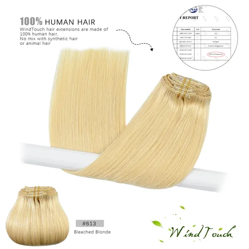 Vista 19 de WindTouch - Extensiones de cabello humano real con clip, color marrón claro a rubio con reflejos #6P613, 22 pulgadas, 4.33 onzas, 7 piezas #6p613