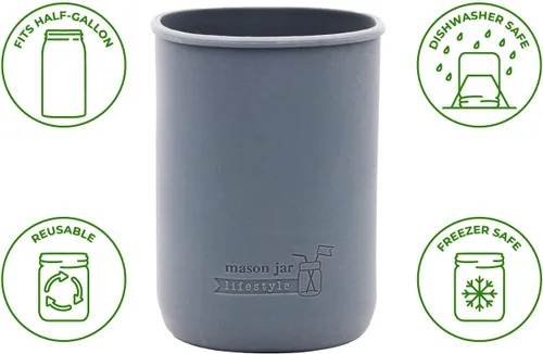 Vista 3 de Paquete de 2 fundas de silicona de medio galón gris carbón de 64 onzas para proteger tarros Mason Mason Jar Lifestyle