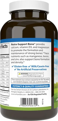 Vista 3 de Carlson - Nutra-Support Hueso, calcio, magnesio y vitamina D3, salud ósea, absorción de calcio y bienestar óptimo, 180 cápsulas blandas