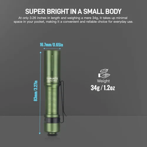 Vista 4 de ThruNite Archer Mini linterna EDC, linternas de bolsillo recargables USB-C de 405 lúmenes, IPX8 impermeable mini bolígrafo con clip para transporte