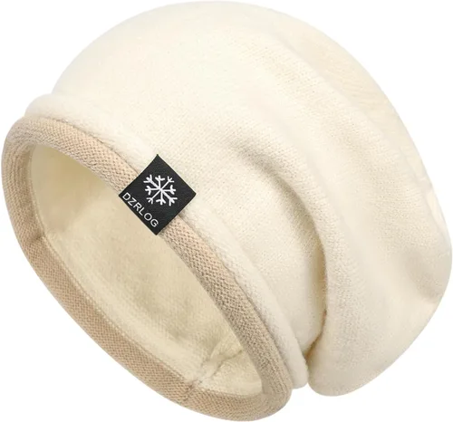 Vista 2 de DANMY Gorro de punto holgado de cachemira para mujer, gorro de lana suave y cálida para invierno