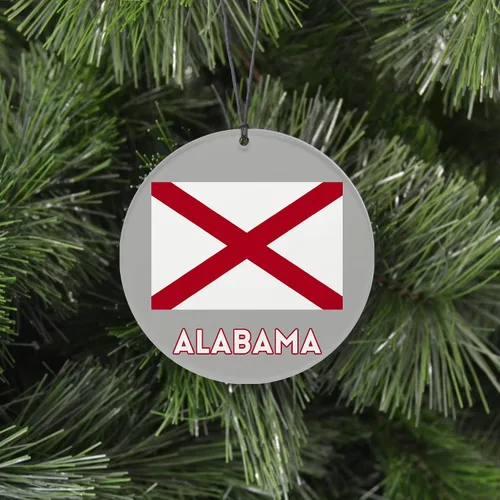 Vista 2 de Adorno navideño de Alabama, diseño festivo con bandera del estado, decoración de disco acrílico colgante 2025 para árbol, regalo único de vacaciones