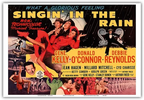 Vista 10 de Singin' in the Rain - Starring Gene Kelly Donald O’Connor and Debbie Reynolds - Vintage Film Movie Poster c.1952 - Master Art Print (Unframed) 6in x