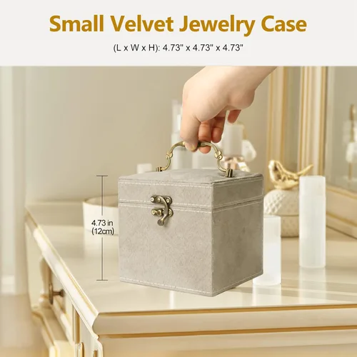 Vista 2 de INMORVEN Pequeño organizador de joyeros, estuche de terciopelo de 3 capas, organizador de joyas para mujeres y niñas, organizador de aretes, caja