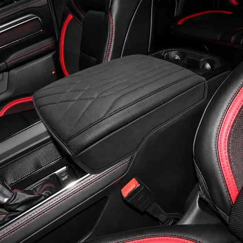 Vista 18 de Great-luck Funda de cuero para consola central, almohadilla para reposabrazos, accesorios de cubierta de caja (costuras rojas) para BMW X1 2023 2024