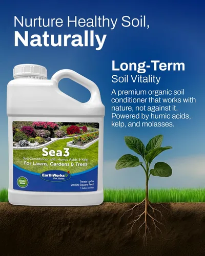 Vista 2 de EarthWorks for Home Sea3 - Acondicionador de suelo Fertilizante líquido orgánico con ácidos húmicos, algas y melaza para céspedes más saludables