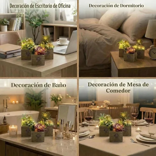 Vista 7 de Plantas artificiales de interior con luces LED, pequeñas plantas Niebla matutina