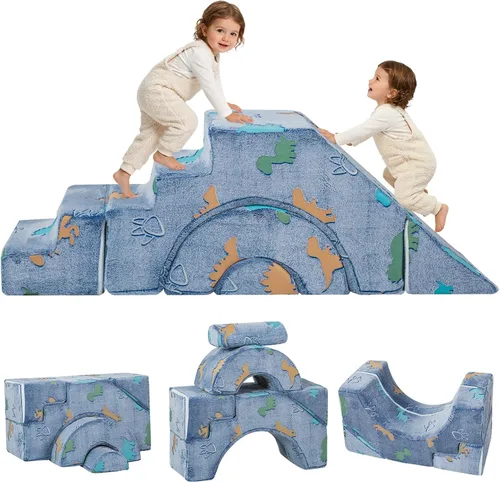 Vista 17 de MeMoreCool Sofá infantil con tobogán y escalera, sofá de espuma convertible Azul marino profundo (sólido)