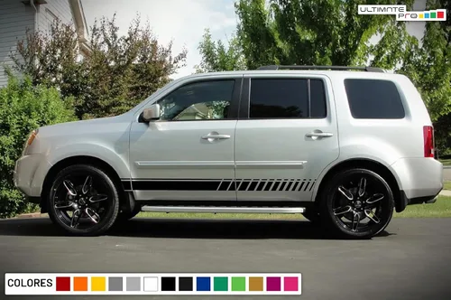 Vista 2 de Bubbles Designs Adhesivo adhesivo de vinilo inferior Racing Stripe Kit compatible con Honda Pilot 2008-2015 (negro)