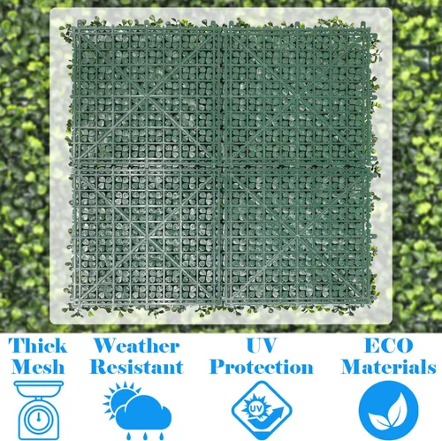 Vista 6 de Boj con pantalla de privacidad de hoja perenne, paneles de seto de hoja perenne, pared de plantas falsas de 20 x 20 pulgadas