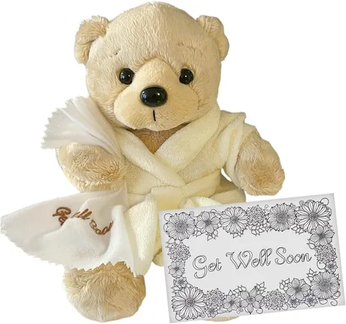 Vista 10 de Oso de peluche Ganz Get Well Gray Hoodie, Encouragement Card, 9 Inch Comfort Plush, Feel Better Gift for Kids, Teens, Women & Men, Hospital Stay