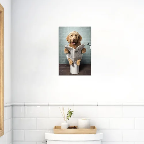Vista 3 de CCWACPP Divertido arte de pared de animales para baño, arte de pared sentado en el inodoro, lectura de periódicos, impresiones en lienzo