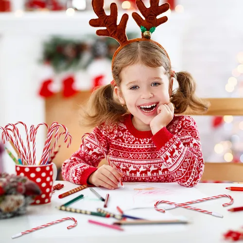 Vista 4 de Paquete de 60 bolígrafos de bastón de caramelo de Navidad, bolígrafos a granel para regalos de aula Rojo/Blanco