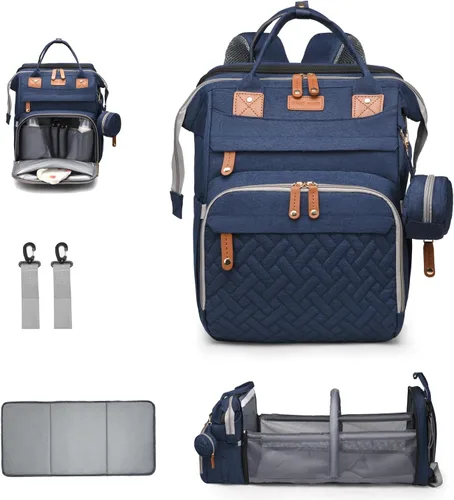 Vista 10 de Bolsa de pañales con estación de cambio, bolsa de bebé de viaje multifuncional, tote de bebé impermeable, bolsa de mamá de gran capacidad, mochila