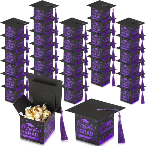 Vista 11 de Chuangdi 30 cajas de dulces de fiesta de felicitaciones graduadas, caja de casquillo de bricolaje con borlas para regalo de graduación, suministros