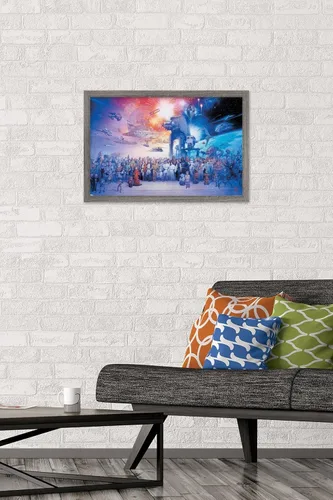 Vista 2 de Trends International Star Wars: Saga - Póster de pared de galaxia, 14.72 x 22.37 pulgadas, versión enmarcada de madera de granero
