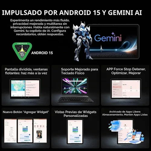 Vista 4 de Tableta, tabletas Android 15 de 10.1 pulgadas con Octa-Core, 16 GB de RAM + 64 GB ROM 512 GB TF Tabletas compatibles con GMS, batería de 7000 mAh