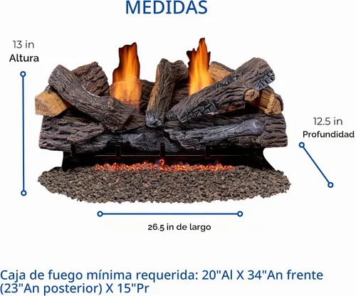 Vista 6 de Duluth Forge Juego de troncos de gas de combustible dual sin ventilación, 30 pulgadas, roble apilado, 33,000 BTU, control remoto, modelo # DLS-30R-2