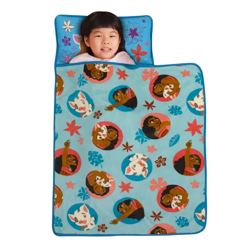 Vista 2 de Disney Moana Free as The Ocean Aqua, Orange and White, Pua Pig y HEI HEI - Tapete tropical para siesta para niños pequeños