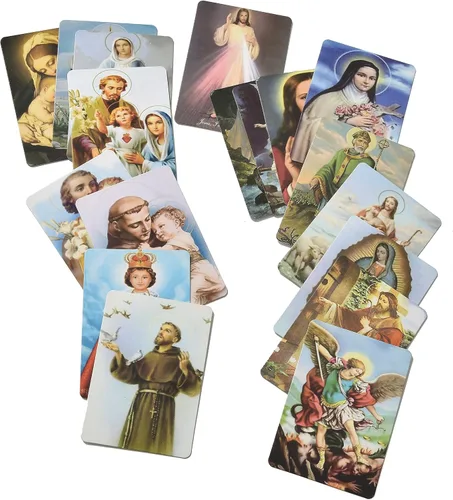 Vista 6 de Tarjetas sagradas católicas de oración con caja de metal, regalos católicos, tarjetas sagradas surtidas con santos católicos y oraciones, 144