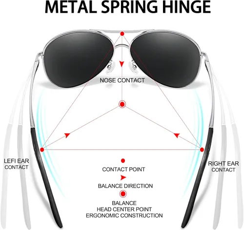 Vista 3 de BOTPOV Gafas de sol de aviador para hombres y mujeres, polarizadas, protección UV400, lente espejada, marco de metal con bisagras de resorte..