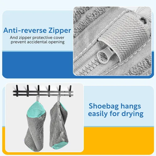 Vista 4 de Bolsa de zapatos para lavadora, bolsa de limpieza de tenis, juego de 2 piezas, gris, fibra esponjosa, bolsa de lavado de zapatos de gran