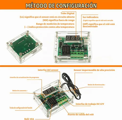 Vista 3 de 2 unids W1209 12V DC controlador de temperatura digital termostato