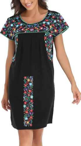 Vista 3 de YZXDORWJ Vestido bordado mexicano para mujer, vestido campesino, manga corta, tallas XXL