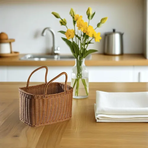 Vista 6 de VICASKY Cesta de recolección de flores tejidas con asa rectangular de mimbre de ratán para mujer, cesta de paja retro para dulces, cesta de flores