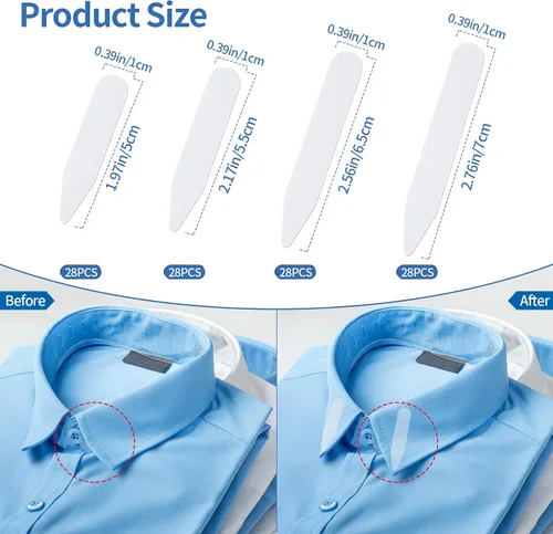 Vista 2 de 112 piezas de estancias para cuello para camisas de vestir de hombre, cuello de plástico, insertos de cuello de camisa para cualquier camisa