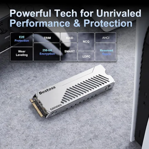 Vista 5 de Bestoss SSD PCIe4.0 NVMe M.2 2280 de 2 TB con disipador de calor Plateado