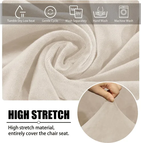 Vista 3 de Juego de 2 fundas de terciopelo elástico para sillas de comedor, con respaldo curvo moderno, protector de silla para sala de estar, dormitorio, Beige