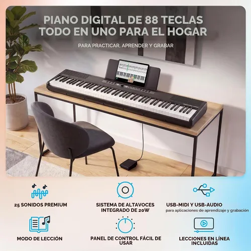 Vista 2 de Alesis Recital Pro - Piano digital de 88 teclas con peso y acción