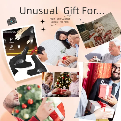 Vista 2 de HikooLSS Linterna LED recargable impermeable con guantes, correa ajustable, talla única para todos, Negra Geniales luces de dedo, regalos del día