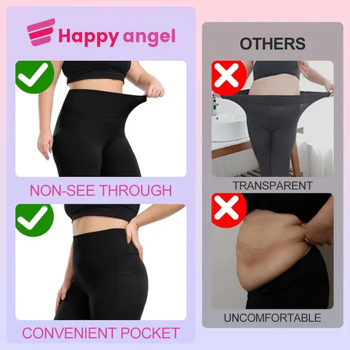 Vista 6 de Happy.angel Leggings de talla grande con bolsillos para mujer, leggings de entrenamiento de yoga negros de cintura alta, 3X 4X