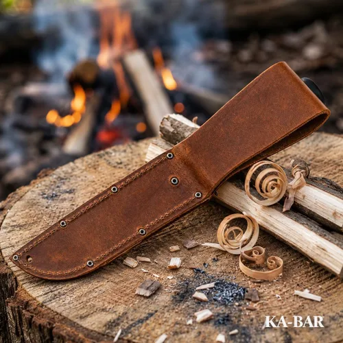 Vista 7 de KA-BAR 1218 USMC Cuchillo de combate de tamaño completo - Hoja dentada de 7" con funda de cuero