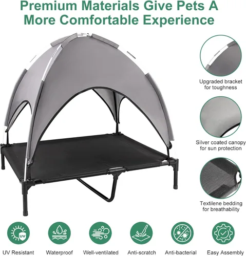 Vista 7 de Cama elevada para perros para exteriores con toldo, cuna elevada para perros con sombra, tienda de campaña impermeable para perros medianos