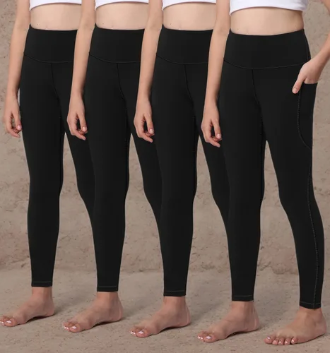 Vista 6 de AENLLEY Leggings de yoga activas para niñas con 2 bolsillos - Pantalones de yoga para entrenamiento de niños para atletismo (Paquete de 2)