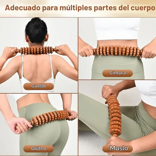 Vista 2 de Herramientas de masaje de terapia de madera, rodillo de masaje de madera, herramienta de drenaje linfático, rodillo de masaje muscular de madera