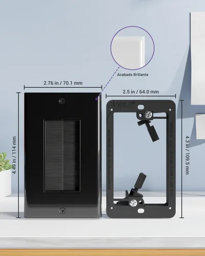 Vista 2 de VCE Placa de pared de cepillo con soporte, inserto de paso de cable, cubierta de pared decorativa de una sola banda para cables de bajo voltaje