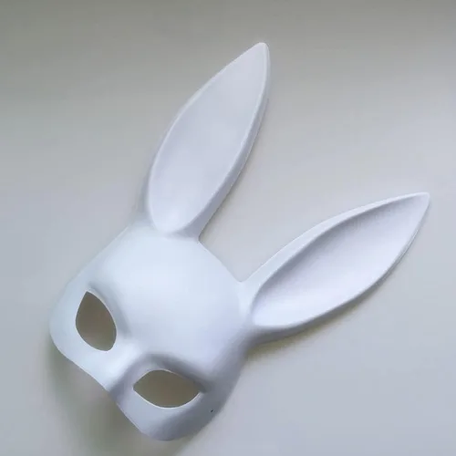 Vista 2 de Máscara mate de conejo para mascarada, máscara de conejo, máscara de orejas de conejo, máscara de disfraz de Halloween para mujer, color blanco