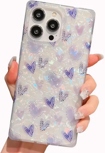 Vista 28 de Funda compatible con iPhone 14 Pro con borde rectangular, bonita funda protectora de lujo con pintura al óleo y flores para mujeres y niñas, funda