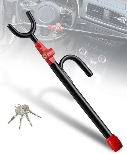 Vista 8 de Bloqueo de Volante Antirrobo de Alta Resistencia para Coche, Abrazadera de Longitud Ajustable, Doble Gancho, Ajuste Universal, Negro