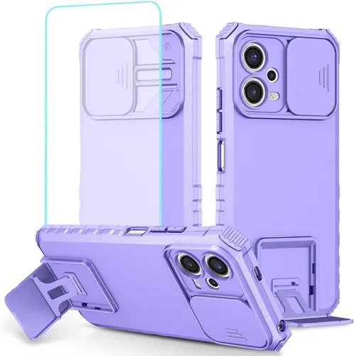 Vista 8 de Funda para Redmi Note 12 5G, Redmi Note 12 4G/Poco X5 5G con protector de pantalla de vidrio templado y cubierta de cámara deslizante, cubierta