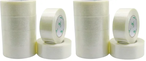 Vista 8 de BOMEI PACK Paquete de 6 cintas de embalaje reforzadas, 5.5 mil 2 pulgadas x 60 yardas, cinta de embalaje adhesiva de fibra resistente