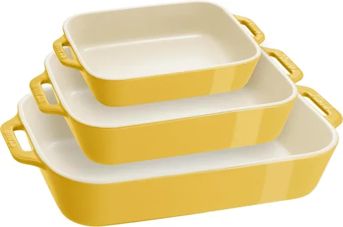 Vista 6 de STAUB Juego de 3 platos rectangulares de cerámica para hornear, turquesa rústico Oven-to-Table for Lasagnas, Roasts & Apple Crisp. Dishwasher Safe
