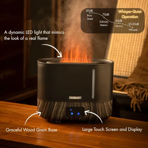 Vista 3 de ZMARKRAFT® Humidificador grande de 3 litros con efecto especial de luz de llama, humidificador ultrasónico silencioso, llenado superior y nivel